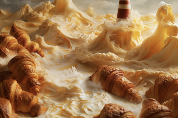 Croissant sea with lighthouse